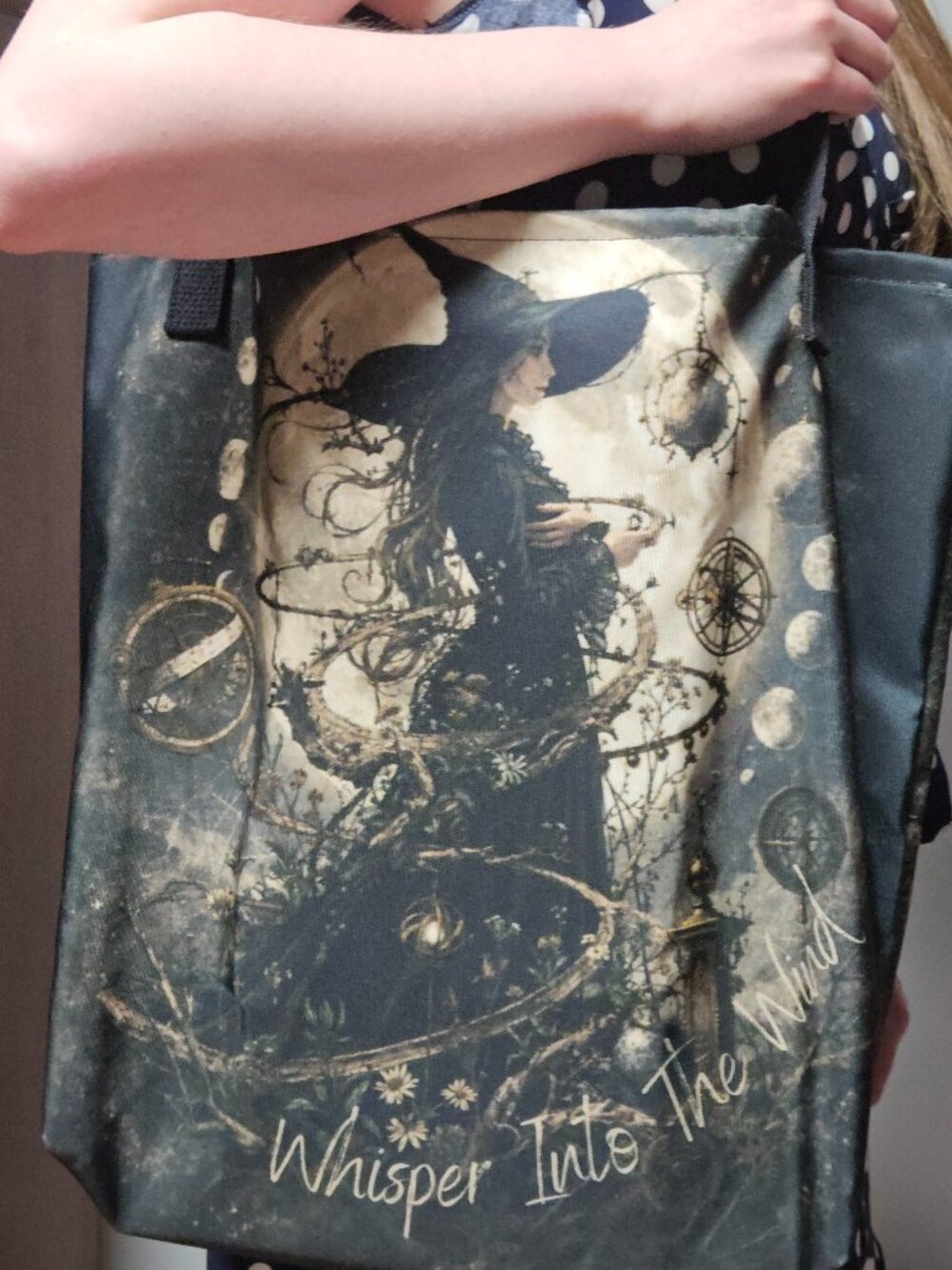 Witchy Halloween Large Tote Bag Celestial 16x20 Gothic Dark Academia Book Bag